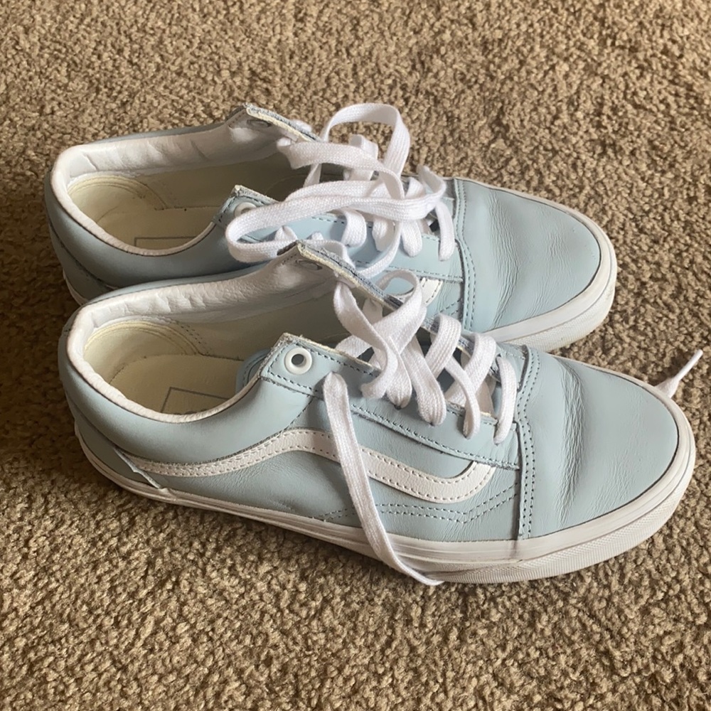 Sky Blue Leather Vans Sneakers